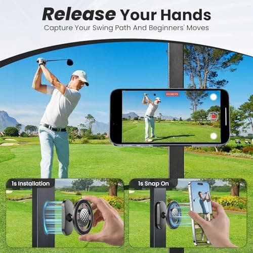 Arsatbs Magnetic Golf Cart Phone Holder, N55 Strong Magnetic Mount, 1-Second Snap-On, 360° Rotation, Compatible with MagSafe iPhone & Android Phones, Fits EZGO Club Car Yamaha, Golf Accessories Gift - Thumbnail 2