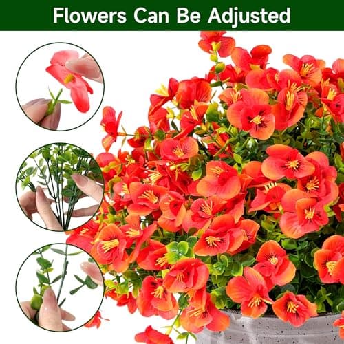 Vemander Artificial Flowers for Outdoor, UV Resistant Fake Silk Pansies Flowers, Realistic Faux Plants for Outside Indoor Porch Patio Window Box Planter Home Decor (16, Red) - Thumbnail 2