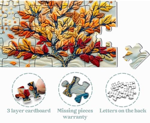 Tree of Life Puzzles for Adults 1000 Pieces, Embroidery Autumn Tree Jigsaw Puzzles, Colorful Nature Plant Difficult Challenging Puzzle as Home Decor - Thumbnail 5