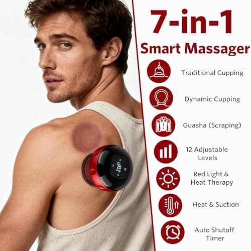 JoyLoop 6-in-1 Dynamic Smart Cupping Therapy Set - Electric Massager with Remote Control, 12 Levels Suction & Heat, Red Light Therapy for Muscle Recovery, Back Pain Relief & Gua Sha - Thumbnail 2