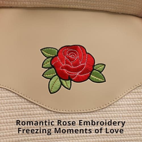 Custaura Car Seat Covers,Handmade 3D Rose Design Floral Car Seat Protector,Beige & Red Elegant Seat Cushion,Luxury Universal Automotive Front Seat Covers for Women for Cars,SUVs & Trucks(1-Piece) - Thumbnail 4