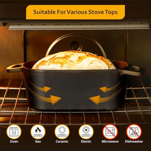 Velaze 3.6QT Dutch Oven for Bread Baking,Oval Cast Iron Bread Oven Pan with Lid and Offset Handles,Oven Safe to 500°F for Homemade Sourdough Bread(Black) - Thumbnail 4