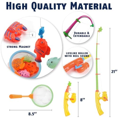 CozyBomB™ Magnetic Fishing Toys Game Set for Kids | Water Table Bathtub Kiddie Pool Party Pole Rod Net, Outdoor Plastic Floating Fish, Toddler Bath Color Ocean Sea Animals Birthday Gift Age 3-5 6 4-8 - Thumbnail 3
