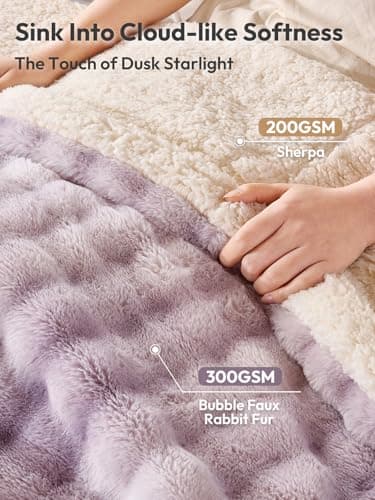 WOOMER Full Size Heated Blanket with 10 Heating Levels & 10H Auto Off, Machine Washable Double-Sided Rabbit Faux Fur Electric Blanket for Couch, Bed and Living Room, ETL/CPF Certified - Thumbnail 2