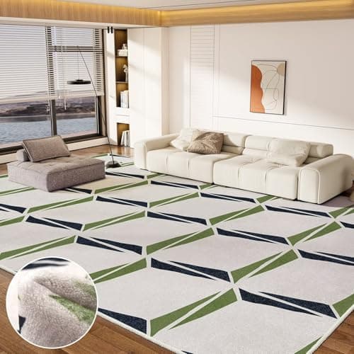 GEMBED Washable 8x10 Area Rug - 0.4 Inch Thick Soft Non Slip Geometric Modern Foldable Machine Washable Rug for Living Room Bedroom Home Office - Green, 8'x10' - Image 1
