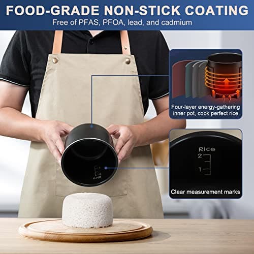 Bear Mini Rice Cooker 2 Cups Uncooked, 1.2L Portable Non-Stick Small Travel Rice Cooker, BPA Free, One Button to Cook and Keep Warm Function, Blue - Thumbnail 5