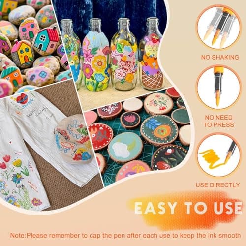 24 Colors Acrylic Paint Markers, Flexible Single Tip Paint Pens, Waterproof High Coloring Pens, for Rock Painting Wood Canvas Glass Metal Fabric, DIY Crafts School Art Supplies Kit, Gifts, Decoration - Thumbnail 4
