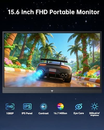 KTC Portable Monitor 15.6 Inch, FHD 1080P Travel Laptop Monitor Extender with USB-C HDMI, Ultra-Slim IPS HDR Display with Speakers, Second Monitor Screen for Laptop Phone Xbox Mac Switch, Black H15F9 - Thumbnail 2
