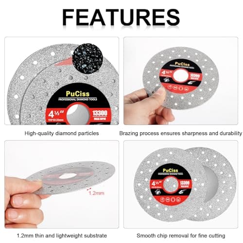 PuCiss 4-1/2 Inch Tile Cutter Diamond Saw Blades for Angle Grinder,7/8" Arbor Multi-Material Cut Off - Grinding Disc for Tile, Glass, Marble, Granite, Angle Grinder & Diamond Saw Blade - 5 Pack - Thumbnail 4
