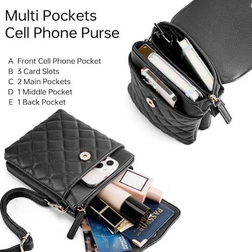 Goinsound RFID Small Crossbody Purses for Women Quilted Cell Phone Purse with RFID Blocking Credit Card Slots Black - Thumbnail 4