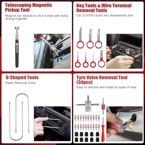 Sundpey 132-PCs Car Tool Kit - Portable General Basic Home and Automotive Repair Tool Set with Drawer for Men Women with Hook & Pick & Fastener & Valve Stem Removal Tools for RV Truck Motorcycle Bike - Thumbnail 6