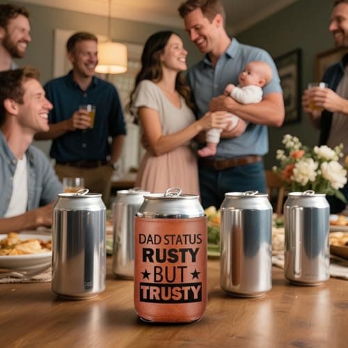 Leather Can Cooler for Men, Gifts for Dad from Daughter Son for Fathers Day Bottle Can Drink Sleeve Holder 12Oz Dad Gifts, Funny Dad Birthday Gifts Cooler for Cans - Thumbnail 6