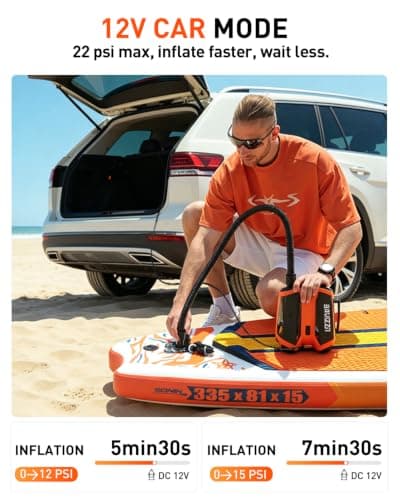 BAVIZZN 76.96Wh Rechargeable SUP Pump, 22PSI Electric Paddle Board Pump with Auto-Off & LCD, Dual Power (Battery/12V Car) & Type-C, Portable Inflator for 6 SUPs, Kayak Boat Camping Inflatables - Thumbnail 5
