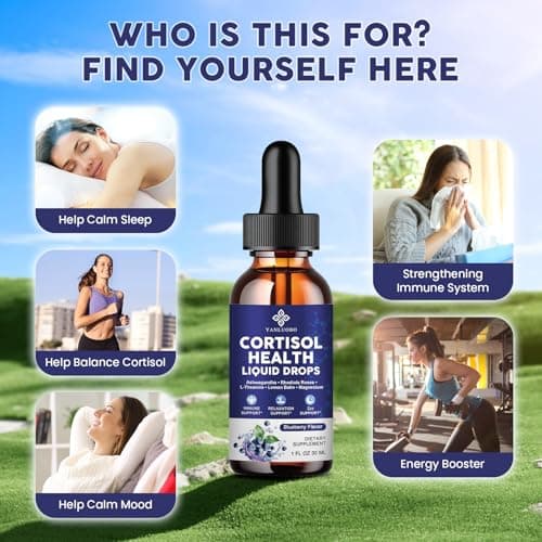 Cortisol Supplements for Women - Cortisol Manager Liquid Drops with Magnesium, Ashwagandha & Rhodiola rosea, L-theanine - Promotes Relaxation & Better Sleep, Mood, Blueberry Flavors, 1FL.OZ(2PC) - Thumbnail 5