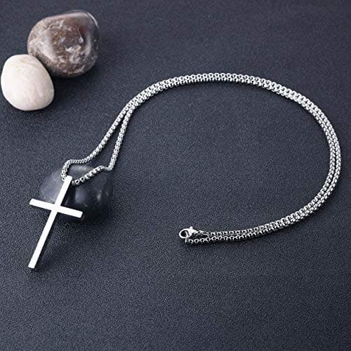 Rehoboth Stainless Steel Cross Pendant Necklaces for Men Women Philippians 4:13 Strength Bible Verse Pendant Chain 24 Inch Silver - Thumbnail 5