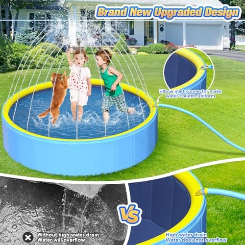 artcool 79" Thicken Dog Pool for Pet and Kids,Non-Slip Kiddie Pool Hard Plastic,2-in-1 Foldable Sprinkler Pool,Extra Large Kids Pool,Portable Swimming Pool for Summer Outdoor Backyard - Thumbnail 5