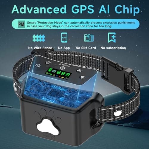 Zehoo GPS Wireless Dog Fence System and Remote Training 2-in-1,Radius 33-999 Yards,Beep,Vibration,Safe Shock,Night Lighting,IPX7 Waterproof,Electric -Collar Fence for Medium Large Dogs - Thumbnail 3