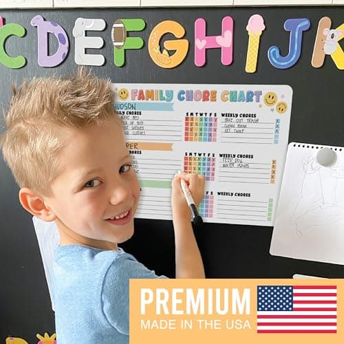 Hadley Designs Magnetic Chore Chart for Kids Multiple - Chores Board for Refrigerator, Dry Erase Task Chart for 2 Kids Daily Behavior, Family Weekly Planner for Teen and Adults, Retro Chore Board - Thumbnail 4