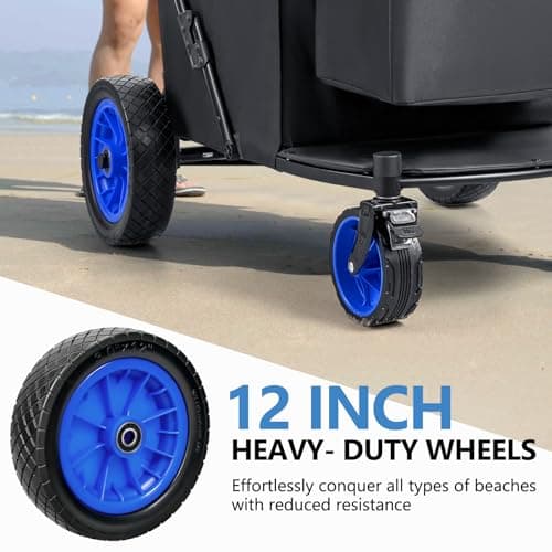 KEDSUM Beach Wagon with Big Wheels for Sand, 400LBS Heavy Duty Beach Cart with 12" All Terrain Rubber Wheels, 320L Large Capacity Collapsible Wagon for Garden Sports Camping Outdoor Activities - Thumbnail 5