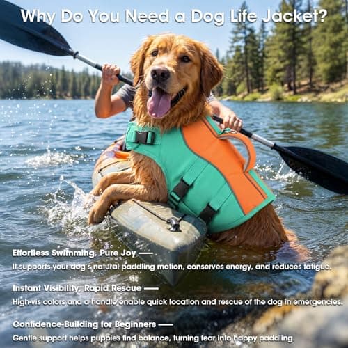 PETDSH Dog Life Jacket for Swimming Boating, High Flotation Dog Life Vest with Rescue Handle, Dogs Lifejacket with Reflective Strips, Adjustable Pet Swim Jackets for Large Dogs (Large) - Thumbnail 6