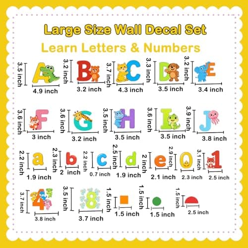 Humerry 220 PCS Alphabet Wall Stickers, 9 Sheets Montessori ABC Wall Decals with Uppercase and Lowercase Letters, Numbers and Shapes, Educational Wall Decor for Nursery, Playroom, Classroom Decor - Thumbnail 6