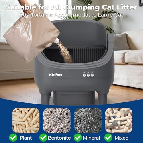 Self Cleaning Litter Box, Automatic Cat Litter Box-APP Control, Open-Design Electric Litter Box, Safety Anti-Pinch, Odor-Free Waste Disposal Includes Trash Bags, Suitable for Multiple Cats, Grey - Thumbnail 6