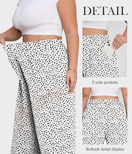 Lastshe Womens Plus Size Pants High Waist Wide Leg Stretchy Trousers Teacher Work Pull on Lounge Palazzo Slacks Summer Outfits,White Leopard,3X - Thumbnail 4