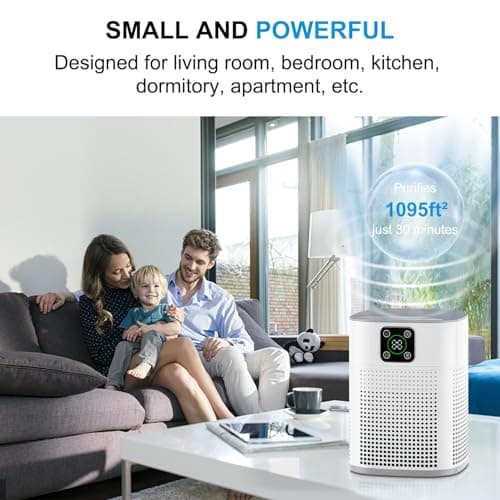 Air Purifiers for Bedroom, Honeyuan H13 HEPA Air Purifier for Home Large Room 1095 sqft, Air purifiers with 360°Air Intake, 3 Fan Speeds, 3-Stage Filtration, White - Thumbnail 4