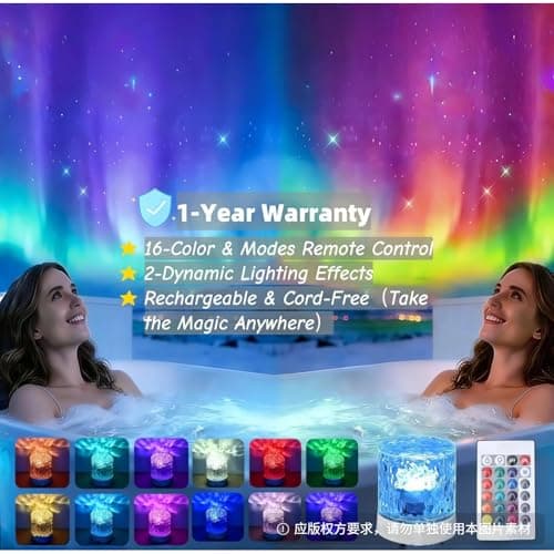 Cordless Northern Aurora Borealis Light Projector for Bedroom-Water Ripple Ocean Wave Projector Light-Shower Lamp-Teen Girl Gifts Trendy Stuff-Shower Mood Light-Bathroom Night Light-Ambient Lighting - Thumbnail 2