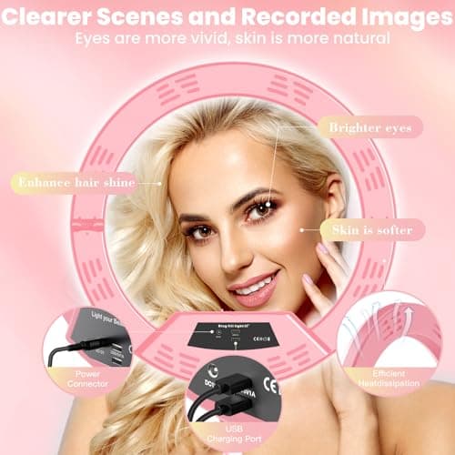 22" Foldable Ring Light with Stand for iPhone ipad, 75" Tripod with Wheels 50W 6500K LED Display/2 USB Ports Large Ringlight Rolling, Tattoo Barber Makeup Studio Video Photography Lighting(Pink) - Thumbnail 4