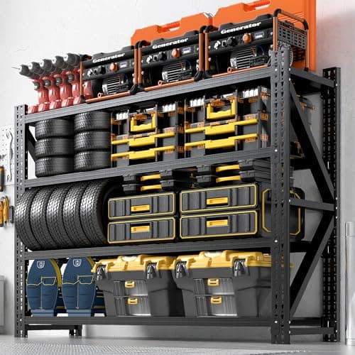 BIZOEIRON Heavy Duty Garage Storage Shelves 5000LBS Capacity, 75" Wide Metal Garage Shelving Units, 4-Tier Large Industrial Shelving for Shop Warehouse Basement Factory, 75" W x 24" D x 69" H