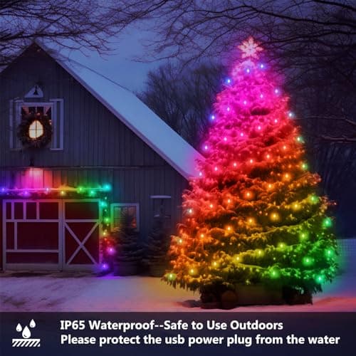dalattin Led Christmas Lights 65.6ft, Smart IIC RGB Fairy Lights 200 LEDs, IP65 Waterproof, APP Supports Music Sync, Christmas Decorations, Indoor and Outdoor Fairy Lights with App and Remote Control - Thumbnail 3