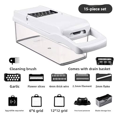 LSLCQW Vegetable Chopper: 10 in 1 Food Chopper - Onion Vegetable Slicer Cutter Dicer, Veggie Cutter with Container, 7 Blades, Kitchen Gadgets for Carrot Salad Garlic Potato Slicer (Black/White) - Thumbnail 3