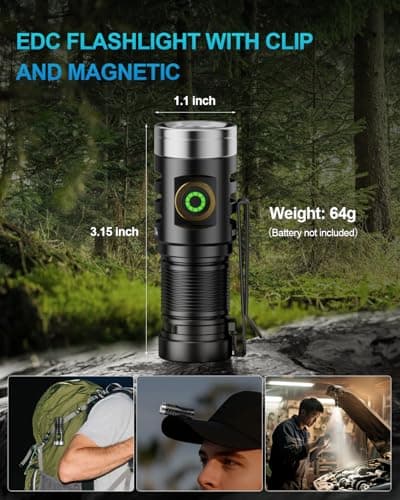 VOLISABER EDC Rechargeable Handheld Flashlight, 1600 Lumens Mini LED Powerful Super Bright 5 Modes Pocket Flashlights with Magnet and Two-Way Clip for Camping, Outdoor, Emergency - Thumbnail 5