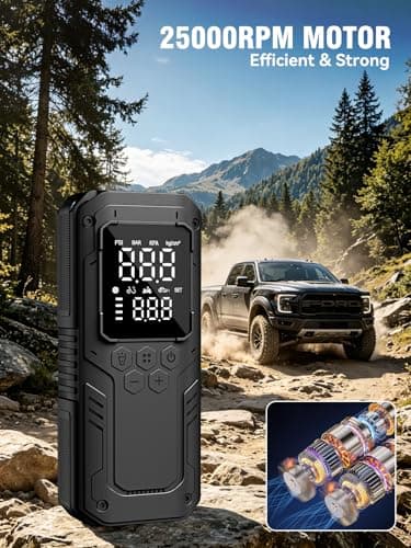 AIRSURE Tire Inflator Portable Air Compressor, 5X Faster Air Pump for Car Tires with Powerful Battery, 12V DC & Autostop, 150PSI Cordless Tire Pump for Car, Motorcycle, Bike, Balls - Thumbnail 3