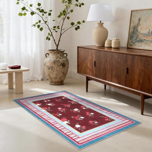 GarveeHome Pink Purple 2x3 Area Rug, Vintage Floral Machine Washable Small Rug, Non Slip TPR Backing, Soft Entryway Mat for Kitchen Bathroom Bedroom Nursery - Thumbnail 2