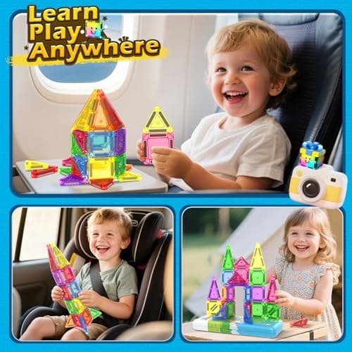 Coodoo Magnetic Tiles for Kids Ages 4-8 Toddler Toys Magnetic Blocks Building Toy STEM Outdoor Kids Toys Gift for Boys & Girls 3+ Year Old, Pocket-Sized Mini Tiles for Classroom Must Haves - Thumbnail 2