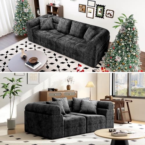 Modular Sectional Sofa Cloud Couch, Boneless Sleeper Bed for Living Room with No Assembly, Deep Seat & Pillows, Loveseat Configurations with Ergo Support & Storage Pocket, Grey - Image 1