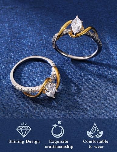 Fimewon Promise Rings for Her Sterling Silver Marquise Rings Gold and Silver Engagement Rings Gifts for Women Size 8 - Thumbnail 5