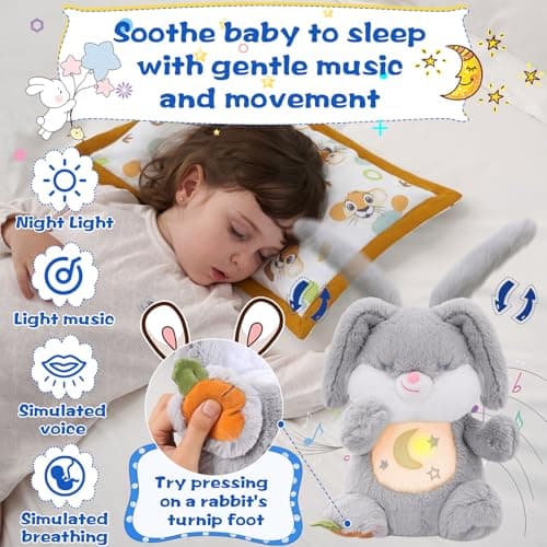 MIAODAM Soothing Breathing Bunny Plush with Relaxing Music, Hugging Toy - Thumbnail 4
