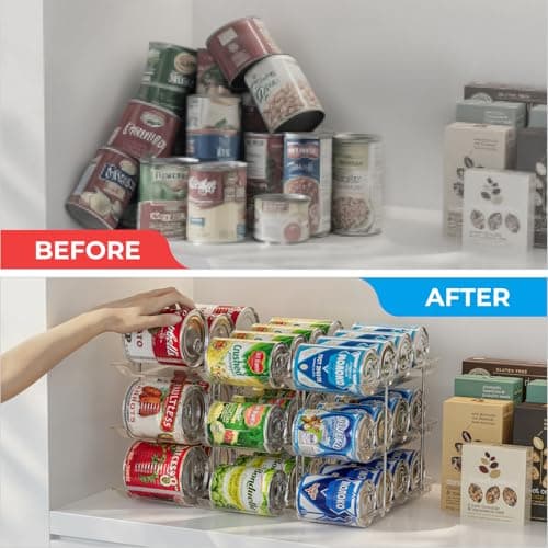 BingoHive Can Organizer for Pantry Stackable 3 Tiers Can Storage Organizer Pantry Soda Can Organizer for Fridge 36 Cans Rack Automatic Rolling Canned Food Organizer for Refrigerator Kitchen Clear - Thumbnail 6