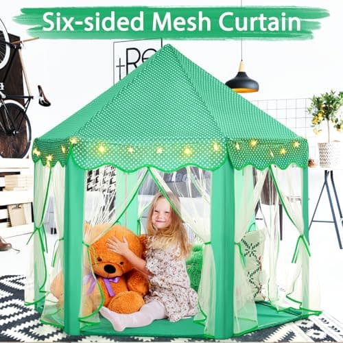 Monobeach Princess Tent Girls Green Large Playhouse Kids Castle Play Tent with Star Lights Gift Toy for Children Indoor and Outdoor Games - Thumbnail 3