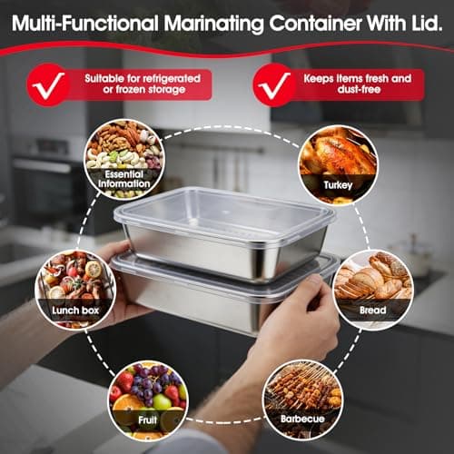 7-in-1 Stainless Steel Grill Prep Trays & Carry System, Large Lidded Marinating Containers with Cutting Board & 2 Food Storage Containers with Lids, Stackable BBQ Grill Accessories for Outdoor Cooking - Thumbnail 5