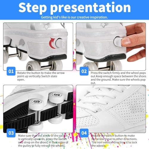 UonrvaoN Roller Skate Shoes for Girls Boys Kick Roller Shoes 2-in-1 Double-Row Deform Wheel Roller Skates Roller Skating Shoes for Kids Ages 6-12 - Thumbnail 4