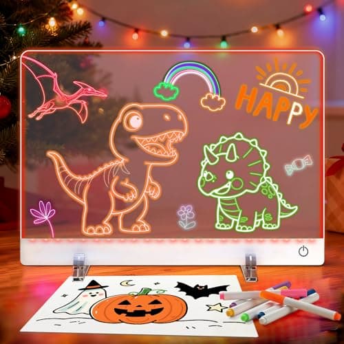 16 inch LED Drawing Board for Kids Dry Erase Board, 14"X10" Rechargeable Drawing Tablet，7 Color Lights Up Acrylic DIY Custom Neon Sign for Party Decoration，Birthday Gift for Girls Teen 3-12 Year Old