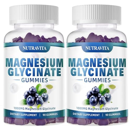 Magnesium Glycinate Gummies 1000mg with Magnesium L-Threonate,Chelated Magnesium Potassium Complex Supplement with VitD, B6, CoQ10, Calcium,Supports for Memory, Calm, Mood - 180 Gummies Blueberry - Image 1