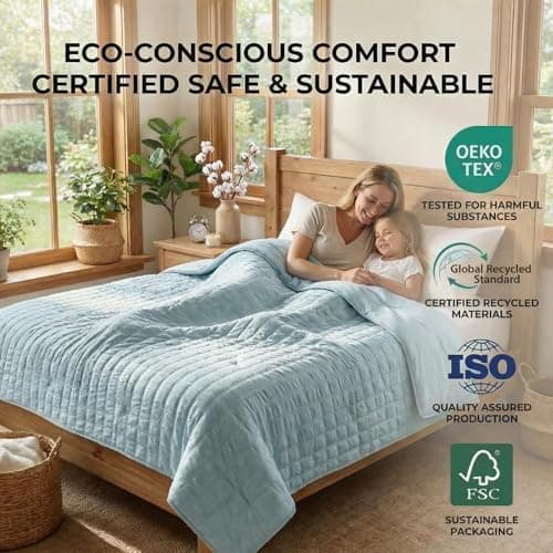 Fuzzysense Cooling Comforter Queen Size – Q-Max 0.4 Seersucker Reversible Cooling Blanket, Lightweight Breathable Summer Quilt for Hot Sleepers & Night Sweats, Ice Blue - Thumbnail 2