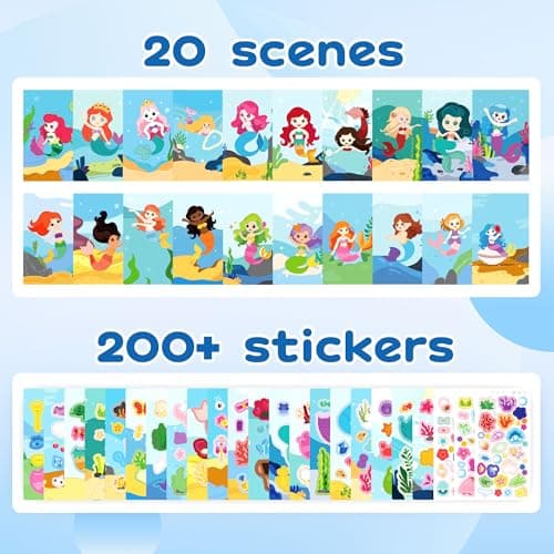 YPLUS Mermaid Sticker Books for Kids Ages 3-5, Toddlers 2 in 1 Stickers & Coloring Kit with Crayons - DIY Arts and Crafts, Educational Travel Toys for Girls, Road Trip Essentials & Birthday Gifts - Thumbnail 6