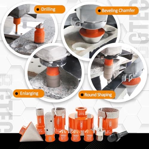 BGTEC Tile Hole Saw Kit Diamond - 11PCS 5/8-11 Thread Drill Bits 6/6/8/19/35/50/65mm+50mm Beveling Chamfer Bit+20mm Finger Bit+SDS/HEX Adapter for Pocelian Tile Ceramic Marble Granite Stoneware - Thumbnail 4