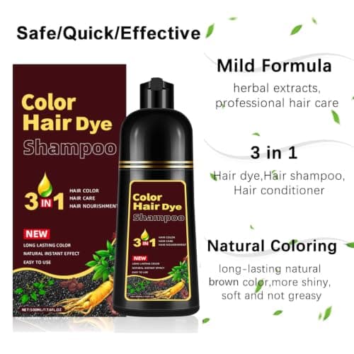 Golden Brown Hair Dye Shampoo 3 in 1, Instant Root Touch Up for All Hair Types & Full Hair Color, Lasts Up to 30 Days, Natural-Looking Color for Women & Men Champu Para Canas Easy Application - Thumbnail 3